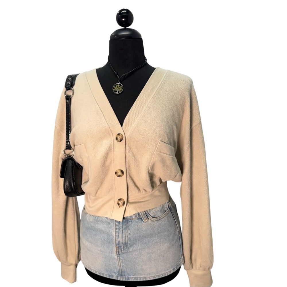 Double Zero Beige Cropped Button-Up Cardigan - image 2